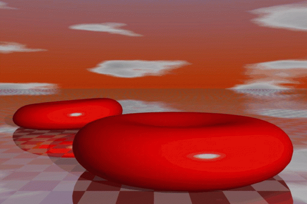 The shape of the red blood cell shown in the figure is determined exclusively by its elastic energy.  No biological specificities are required. Image attributed to Helmut Strey.